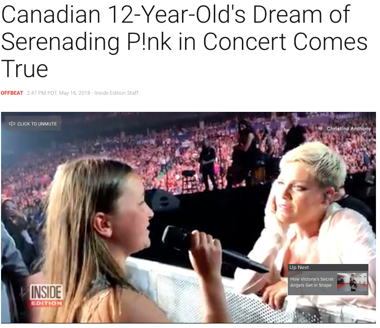Canadian 12-Year-Old’s Dream of Serenading P!nk in Concert Comes True