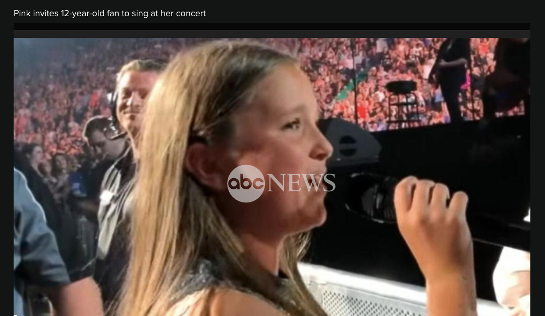 Pink invites 12-year-old fan to sing at her concert